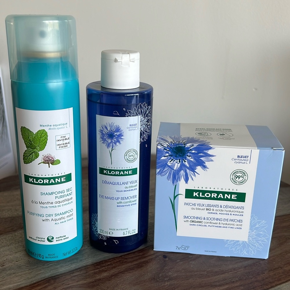 Klorane Dry Shampoo, Eye Make Up Remover & SMOOTHING & SOOTHING EYE PATCHES